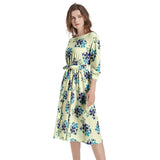 Floral water Boat Neck Belted Flared Dress - Objet D'Art