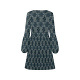 split blue inca print V-Neck Loose Fit Dress (Model D62) - Objet D'Art