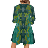 go green mandala print V-Neck Loose Fit Dress (Model D62) - Objet D'Art