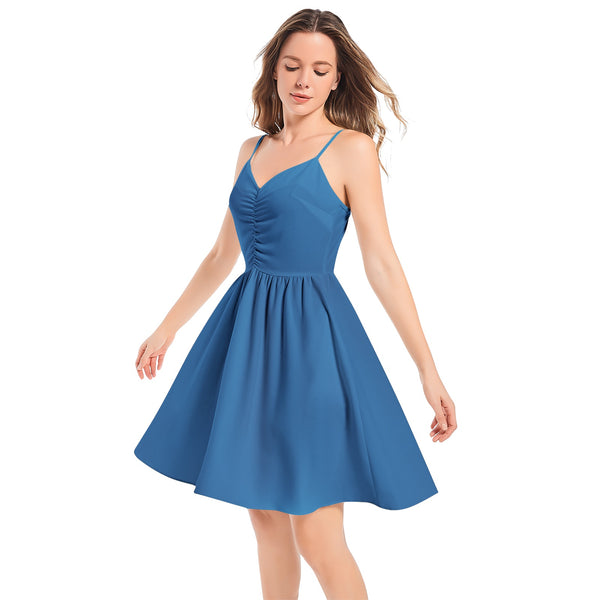 Coral Blue Spaghetti Strap Sleeveless Summer Beach Dress - Objet D'Art
