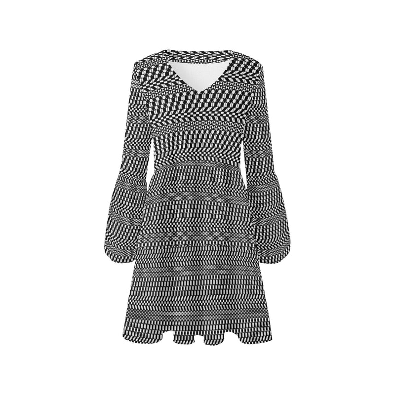 striped geo print 5C V-Neck Loose Fit Dress (Model D62) - Objet D'Art