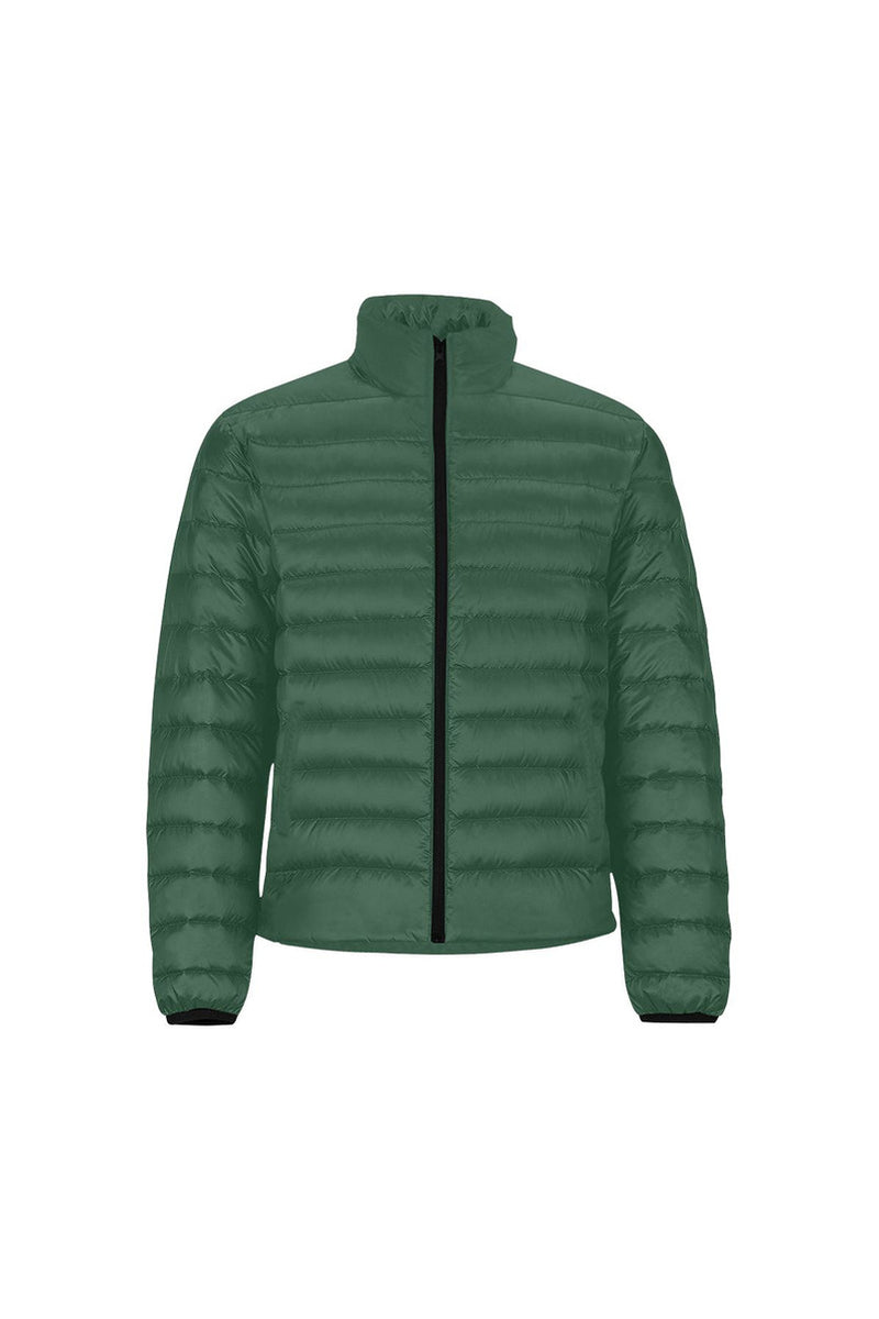 Woodland Green Men's Stand Collar Padded Jacket (Model H41) - Objet D'Art