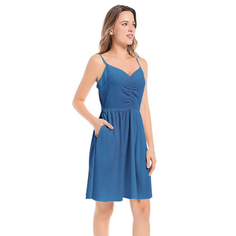 Coral Blue Spaghetti Strap Sleeveless Summer Beach Dress - Objet D'Art