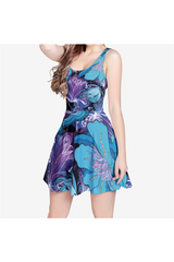 Floral Midnight Women's Sleeveless Midi Casual Flared Skater Dress - Objet D'Art