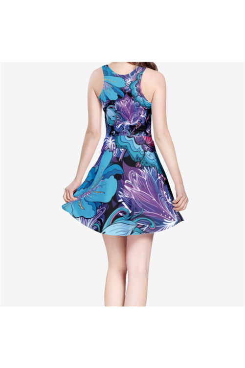 Floral Midnight Women's Sleeveless Midi Casual Flared Skater Dress - Objet D'Art