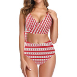 gingham print red white 2 Knot Side Bikini Swimsuit (Model S37) - Objet D'Art
