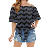 waves8 print Off Shoulder Knot Front Blouse (Model T71) - Objet D'Art