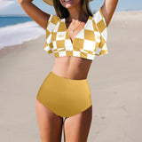 bronze print 2 Women's Ruffle Sleeve Bikini Swimsuit (Model S42) - Objet D'Art