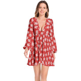 Lantern Sleeve Deep V-Neck Short Dress - Objet D'Art
