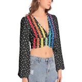 Women's Deep V-Neck Lantern Sleeve Crop Top - Objet D'Art