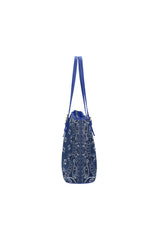 blue bandanna Leather Tote Bag/Small (Model 1651) - Objet D'Art