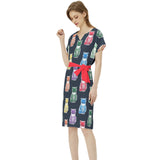 Batwing Sleeve Notch Neck Casual Dress with Belt - Objet D'Art