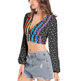 Women's Deep V-Neck Lantern Sleeve Crop Top - Objet D'Art