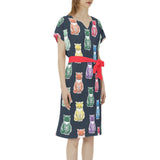 Batwing Sleeve Notch Neck Casual Dress with Belt - Objet D'Art