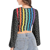 Women's Deep V-Neck Lantern Sleeve Crop Top - Objet D'Art