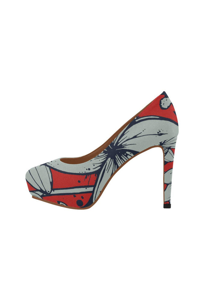 floral red shoes Women's High Heels (Model 044) - Objet D'Art