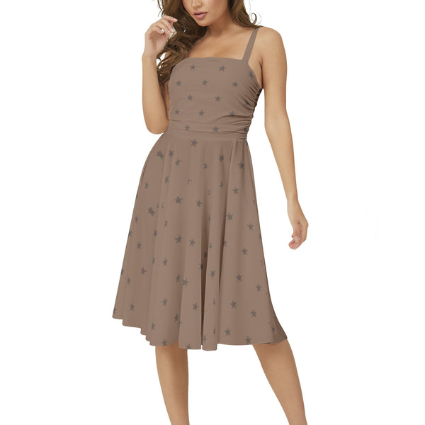 Sleeveless Square Neck Flare Hem Midi Dress - Objet D'Art