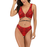 Crimson Snakeskin Cross String Bikini Set - Objet D'Art