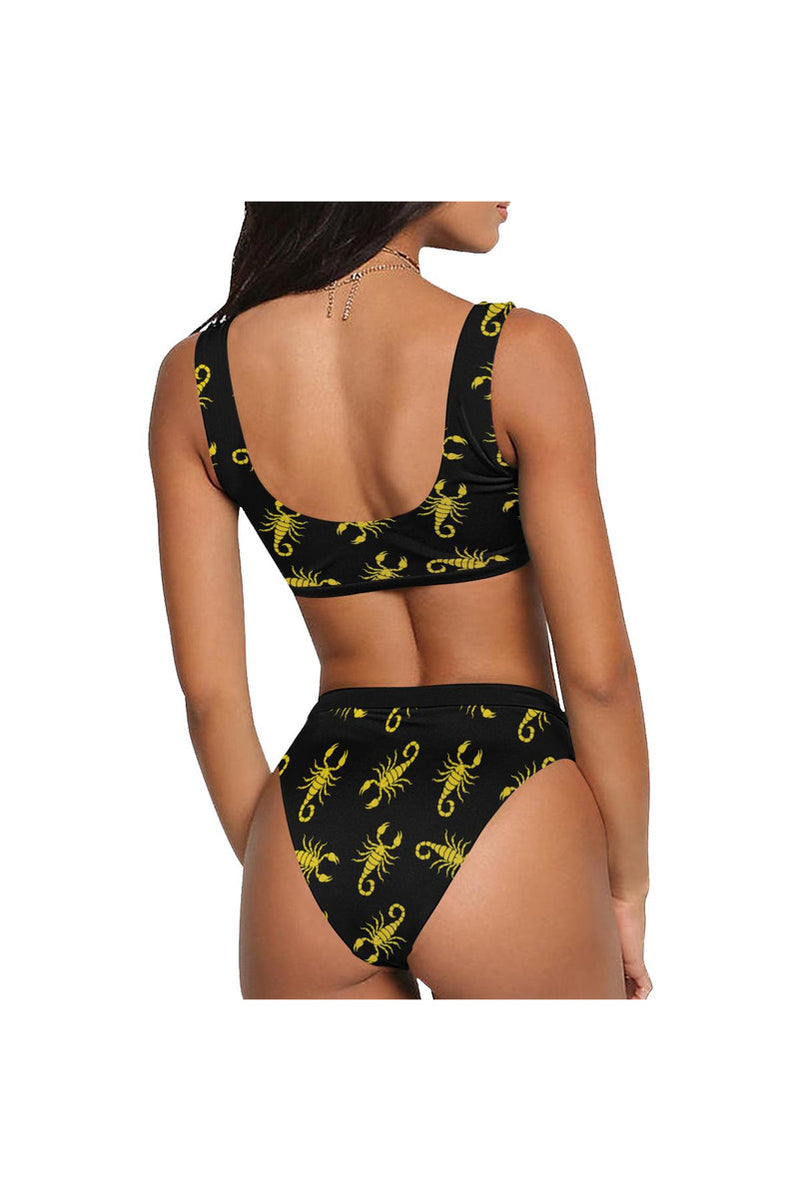 Golden Scorpion Sport Top & High-Waisted Bikini Swimsuit (Model S07) - Objet D'Art