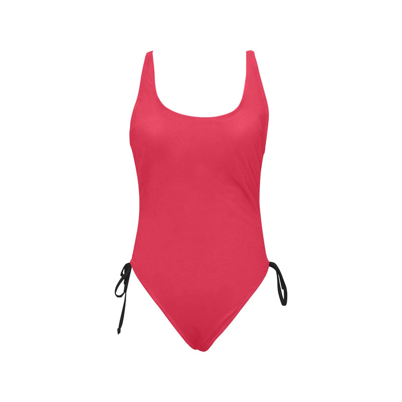 fuchsia anal2 print Drawstring Side One-Piece Swimsuit (Model S14) - Objet D'Art