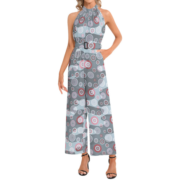 Halter Neck Buckle Belted Jumpsuit - Objet D'Art