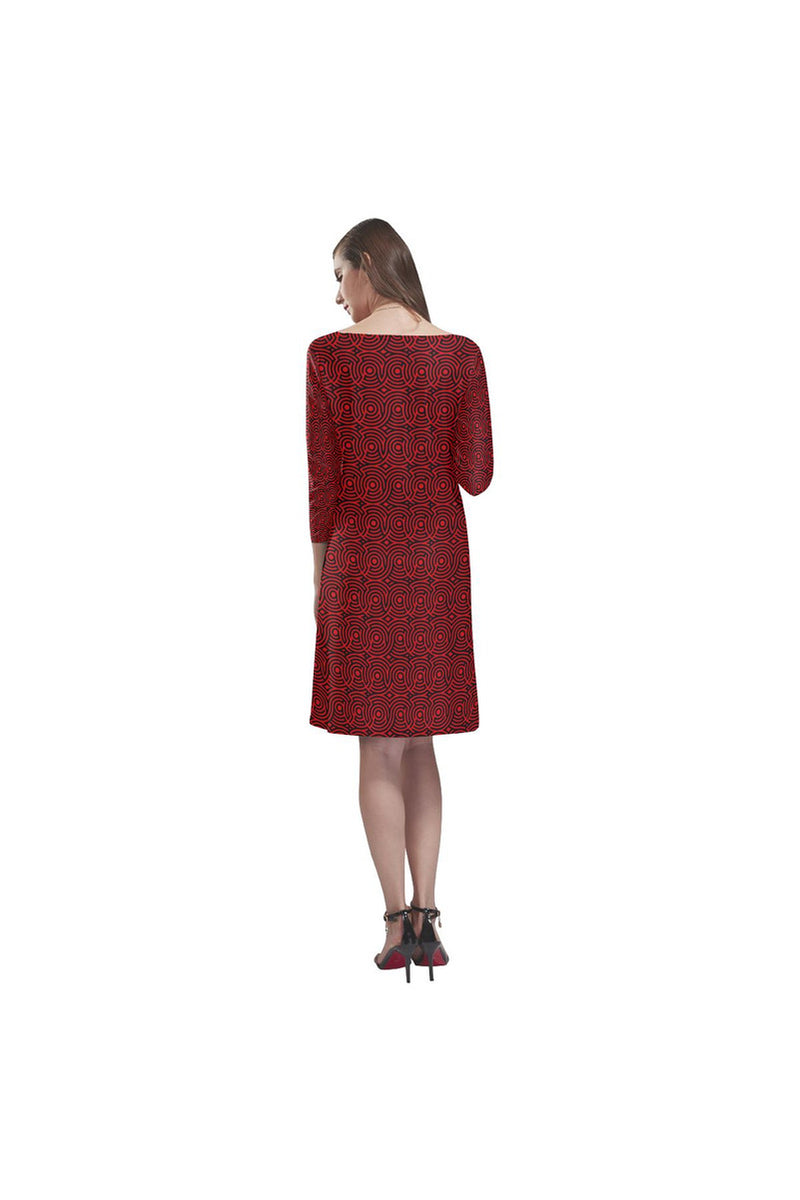 Red Circles Rhea Loose Round Neck Dress(Model D22) - Objet D'Art