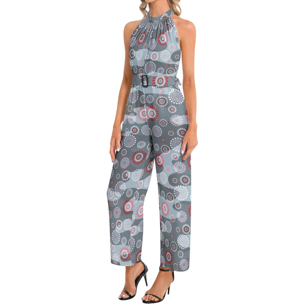 Halter Neck Buckle Belted Jumpsuit - Objet D'Art