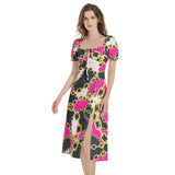 Puff Sleeve Split Thigh Midi Dress - Objet D'Art