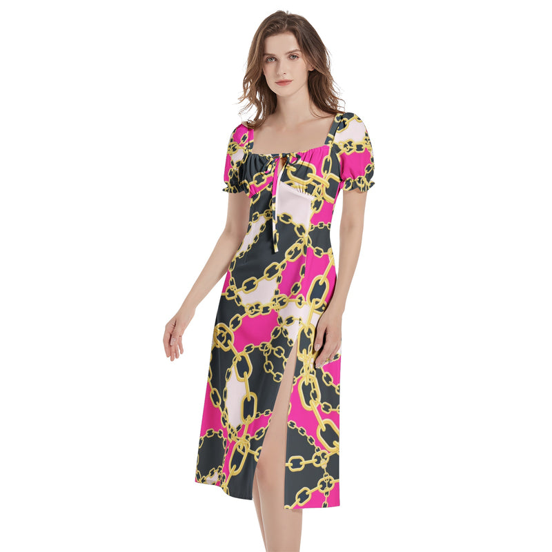 Puff Sleeve Split Thigh Midi Dress - Objet D'Art