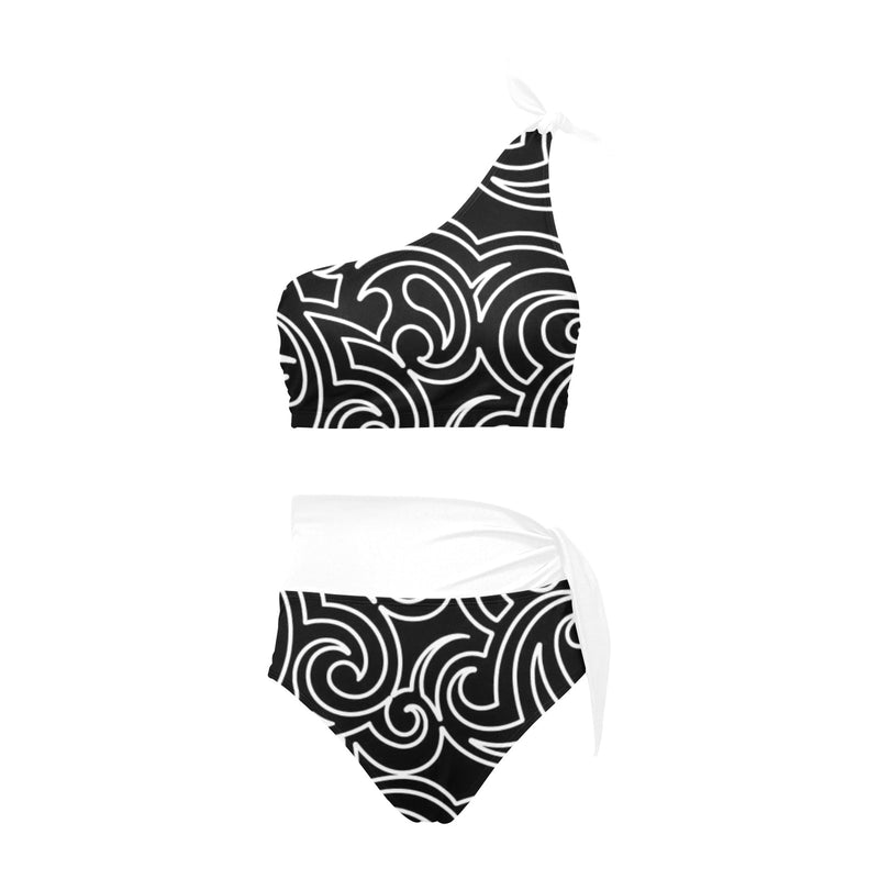 light blue print High Waisted One Shoulder Bikini Set (Model S16) - Objet D'Art
