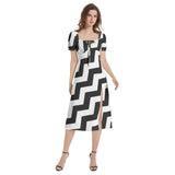 Herringbone Bias Puff Sleeve Split Thigh Midi Dress - Objet D'Art