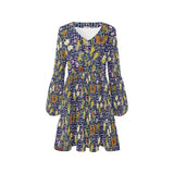 grk butterfly print 2 V-Neck Loose Fit Dress (Model D62) - Objet D'Art