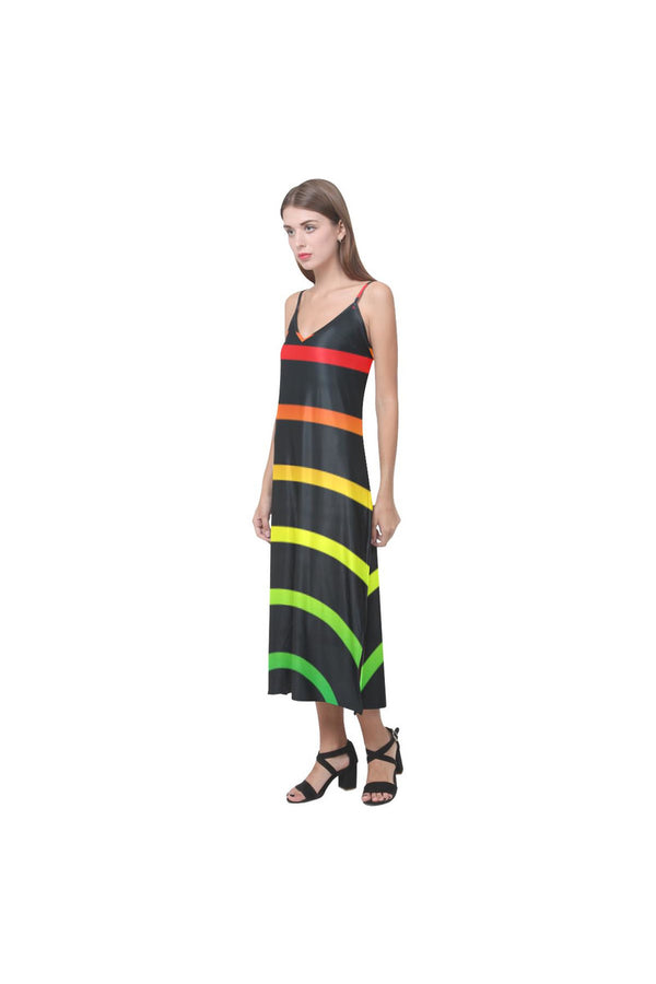 Rainbow V-Neck Open Fork Long Dress - Objet D'Art