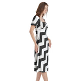 Herringbone Bias Puff Sleeve Split Thigh Midi Dress - Objet D'Art