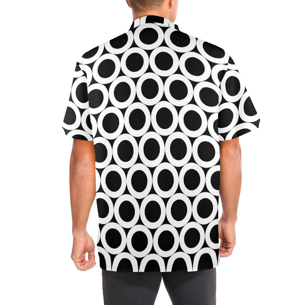 big ohs print Men's Stand-Up Collar Short Sleeve Shirt - Objet D'Art