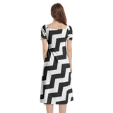 Herringbone Bias Puff Sleeve Split Thigh Midi Dress - Objet D'Art