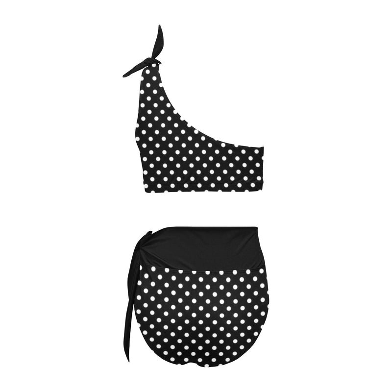 black solid print skirt High Waisted One Shoulder Bikini Set (Model S16) - Objet D'Art
