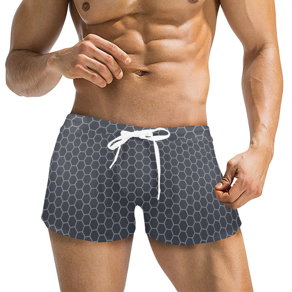 light gray hex print 5 Men's Swim Trunks with Zipper Pocket (Model L71) - Objet D'Art