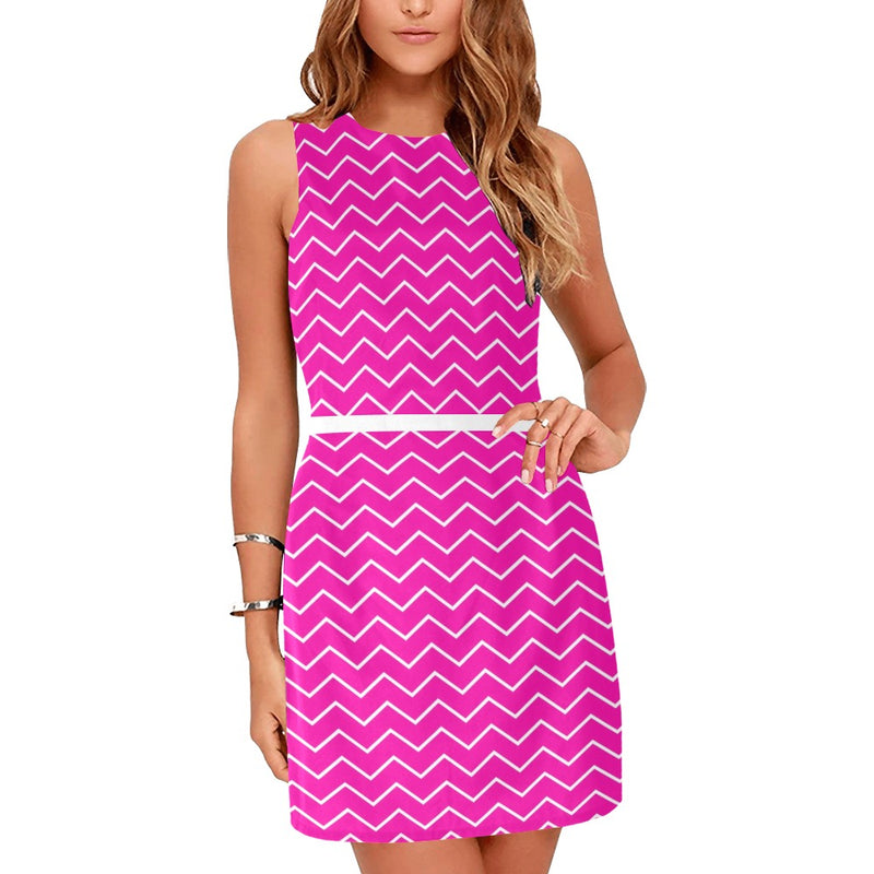 chevron fuchsia print Eos Women's Sleeveless Dress (Model D01) - Objet D'Art
