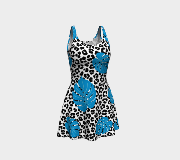 Leopard and Palm Leaf Print Flare Dress - Objet D'Art