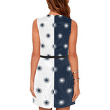 two tone blue star polka dots solid print 5 Eos Women's Sleeveless Dress (Model D01) - Objet D'Art