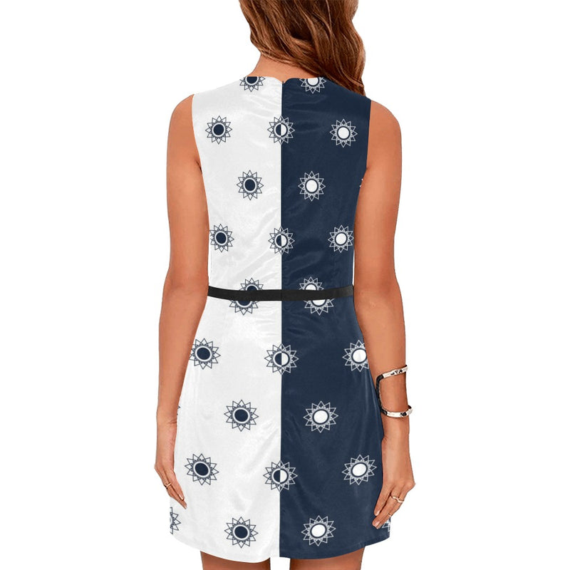 two tone blue star polka dots solid print 5 Eos Women's Sleeveless Dress (Model D01) - Objet D'Art