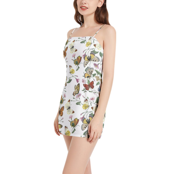 Kaleidoscope of Butterflies Sleeveless Square Neckline Spaghetti Strap Mini Dress - Objet D'Art