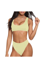 Yellow & White Herringbone Sport Top & High-Waisted Bikini Swimsuit (Model S07) - Objet D'Art