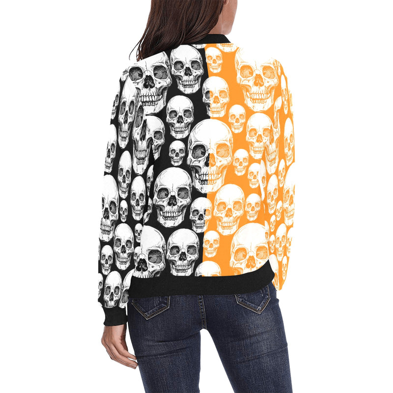 reverse orange black skull nation hoodie print 2A All Over Print Bomber Jacket for Women (Model H36) - Objet D'Art