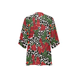 rasp leopard print 3 Women's Kimono Chiffon Cover Up (Model H51) - Objet D'Art