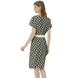 Batwing Sleeve Notch Neck Casual Dress with Belt - Objet D'Art