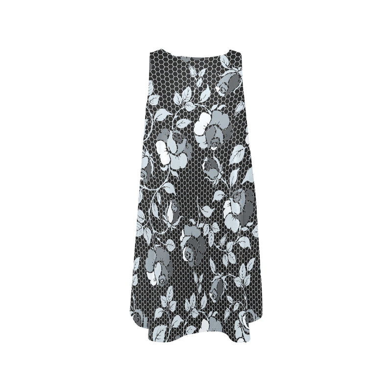 selenium gray print 1 Sleeveless A-Line Pocket Dress (Model D57) - Objet D'Art