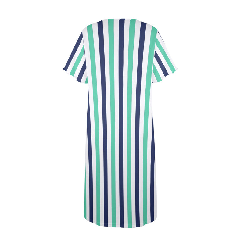 striped print 15A Women's Button Front House Dress - Objet D'Art