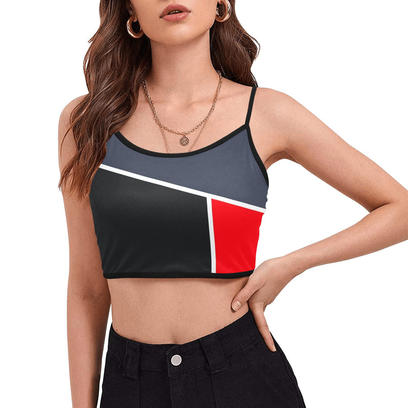 gray black red print 2A Women's Spaghetti Strap Crop Top (Model T67) - Objet D'Art